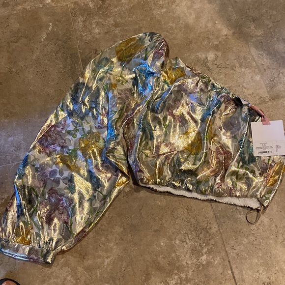 Hayley Menzies Shimmering Bonita Silk Jacquard Top Off Shoulder One Sleeve NWT - Picture 6 of 8